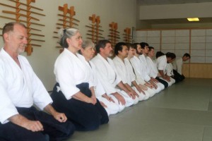 Martial art students lined up for Aikido Class
