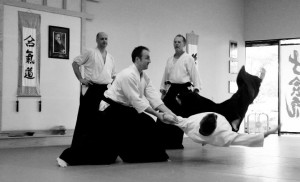 Aikido throw by senior martial art students at Austin Aikikai. 